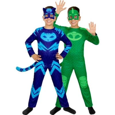 Bild av Funidelia Maskeraddräkt Kattpojken och Gecko vändbar Pyjamashjältarna för pokje barn roliga tillbehör fester, karneval Halloween Storlek 97 104 cm