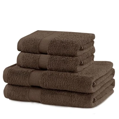Bild av DecoKing Set med 4 bomullskvalitet 525 g/m² 2 handdukar 50 x 100 cm och badhanddukar 70 140 brun nötbrun absorberande marin