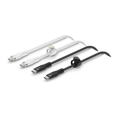 Bild av Belkin BoostCharge Pro Flex flätad kabel för USB Type C till C, IF certifierad snabbladdningskabel med PD iPhone 15, MacBook Pro, iPad Galaxy S24, Pixel, m.fl. 1 m, 2 pack Svart/Vit