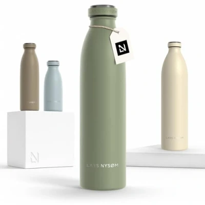 Bild av LARS NYSØM rostfri vattenflaska 350ml, 500ml, 750ml, 1L, 1,5 liter Termosflaska lämplig för kolsyrat Läcksäker sport, utomhus, skola (Sage Green, 750ml)