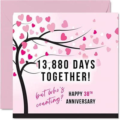 Bild av Roligt 38 årsjubileumskort för fru eller make 13880 dagar tillsammans I Love You presenter, Happy års bröllopsdag kort partner, 145 mm x gratulationskort trettioåttonde årsdagar