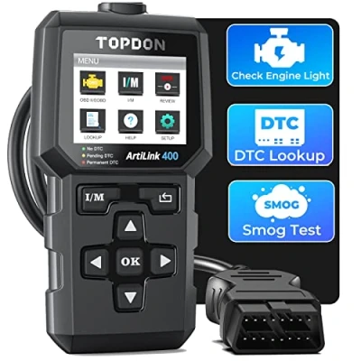 Bild av TT TOPDON OBD2 kodläsare AL400 OBD skanner, autofeldiagnostikenhet med 10 funktioner motorljus/smog utsläppstest/O2 sensortest/EVAP, gratis uppdatering, svart