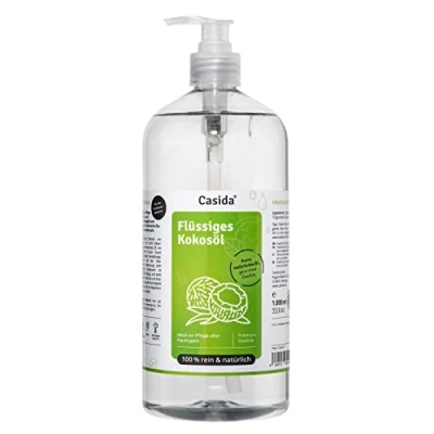 Bild av Casida® Flytande kokosolja ren &amp; naturlig med pumpdispenser fraktionerad för hudvård, massage och aromaterapi i apotekskvalitet 1000 ml