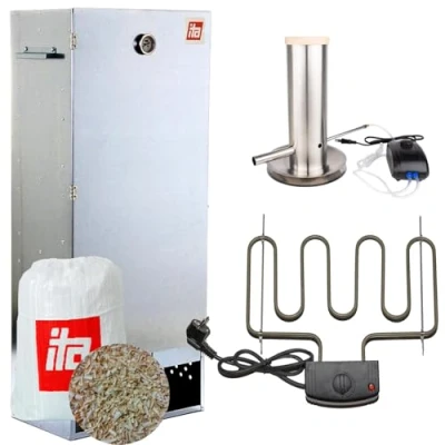 Bild av ITA Elektrisk rökugn 7003 smokerset med uppvärmning, rökgenerator XL rökskåp termometer legerat stål EU kvalitet, direkt från tillverkaren 111 cm 4 våningar