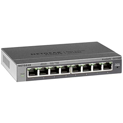 Bild av NETGEAR GS108E 8 portars Gigabit Ethernet LAN Switch Smart Managed Plus (robust och fläktlöst metallhölje, skrivbordsmodell med ProSAFE Livstidsgaranti, svart