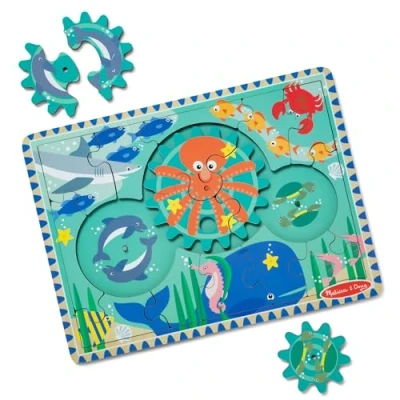 Bild av Melissa &amp; Doug Växelpussel i trä Pussel med spinnande växlar 18 delar barn Leksaker 3 år Montessori Busy board Gåva för pojke eller flicka
