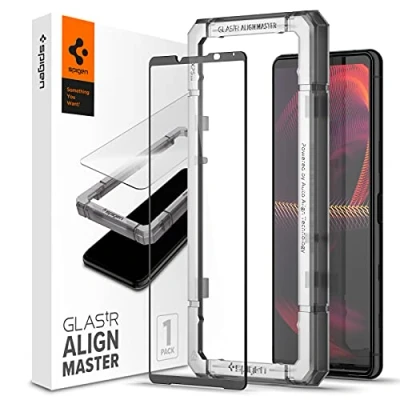 Bild av Spigen AlignMaster Skärmskydd kompatibel med Sony Xperia 5 iii, met sjabloon voor installatie, Full Täckning, kristallklart, Case friendly, 9H härdat Glas