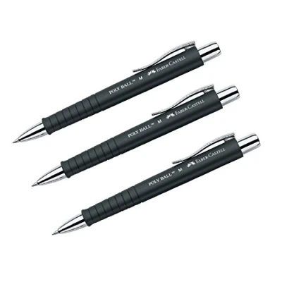 Bild av Faber Castell Kulspetspenna POLY BALL 241199 0,5 mm M, ergonomisk triangelform, halkfritt skaft, med metallklämma, dokumentäkta, svart (3 stycken)