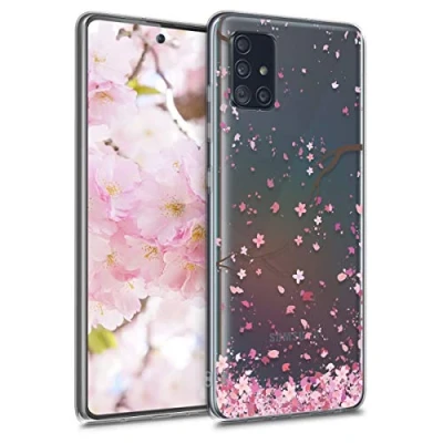 Bild av kwmobile Klart fodral kompatibelt med Samsung Galaxy A51 telefonfodral mjukt TPU körsbärsblommor rosa/mörkbrun/genomskinlig