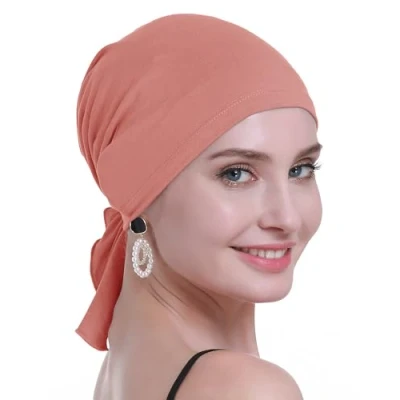 Bild av osvyo Bambu Chemo huvudduk för kvinnor med håravfall cancerpatienter huvudbonad turban i förseglad förpackning, Korallröd, En Storlek