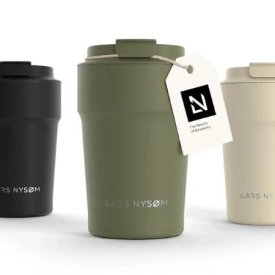 Bild av LARS NYSØM Thermo Kaffeebecher to go 380ml er Travel Mug 0,38 Liter med isolering Utsläppssäker rostfri termosmugg för kaffe och te på språng Teebägare (Olive Green, 380ml)