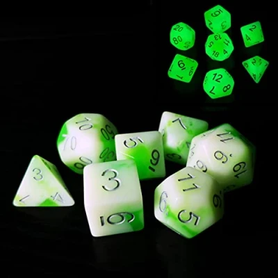 Bild av Bescon glödande polyhedral RPG tärningsset lysande jade, lyser i mörk poly tärningar set med 7, DND rollspel speltärning