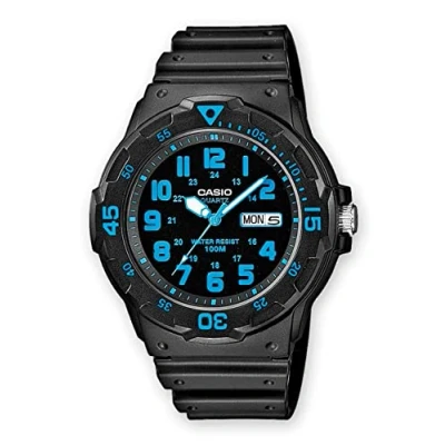 Bild av Casio Unisex MRW200H 2BV Neo Display svart klocka med hartsband, Flerfärgad, L, Kvartsur, dykklocka