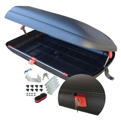 Bild av takbox bil VDP BA320 för 320 l billådatak i kollook Roof Box biltak med centrallås aerodynamisk