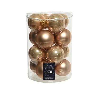 Bild av Julgranskulor i glas, 8 cm x 16 stycken, set med julgranskulor, beige, gräddvit, brun, ljusbrun, karamell