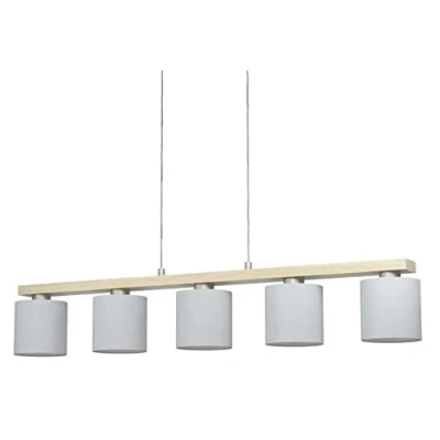 Bild av EGLO Castralvo hänglampa, längd 115 cm, trä/vit, 5 lampor, tyg