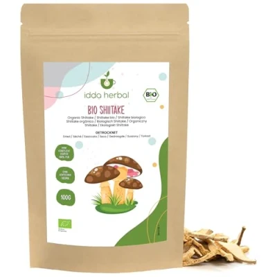 Bild av IDDA Herbal ekologisk shiitake torkad (100 g svamp organisk, lentinula edodes, från kontrollerad odling, 100 % naturlig och utan tillsatser