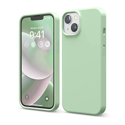 Bild av elago Flytande silikonfodral kompatibelt med iPhone 14 fodral (6,1 tum), premiumsilikon, helkroppsskydd 4 lager stöttåligt telefonfodral, reptåligt mjukt mikrofiberfoder (pastellgrön)