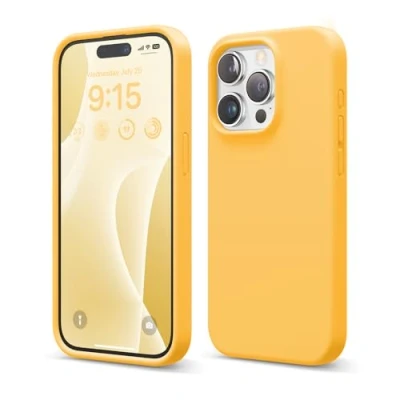 Bild av elago Kompatibel med iPhone 15 Pro, flytande silikonfodral, helkroppsskydd stötsäkert mjukt mikrofiberfoder reptåligt 6,1 tum (sol)