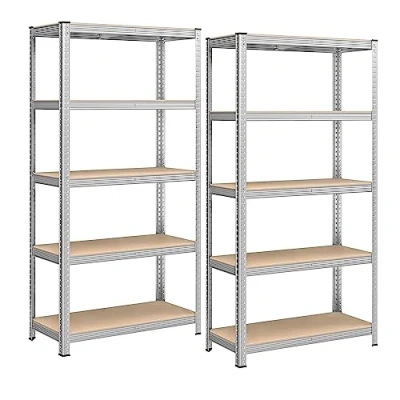 Bild av SONGMICS Förvaringsställ med 5 nivåer, set 2, 180 x 90 40 cm, Max. belastning 875 kg (175 per nivå), hyllenheter, justerbara hyllor, förstärkt stålram, för garage, silver GLR040E02