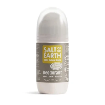 Bild av Salt Of the Earth Natural Deodorant Roll On, Amber &amp; Sandelträ Påfyllningsbar, Vegansk, Långvarigt Skydd, Leaping Bunny Godkänd, Tillverkad i Storbritannien 75 ml, CRYS75ASRR C