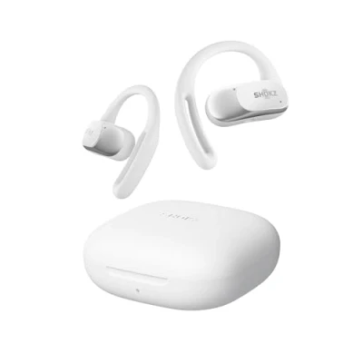 Bild av SHOKZ OpenFit Air hörlurar med öppen design, True Wireless Bluetooth mikrofon, bygel, snabbladdning, 28 tim speltid, IP54 vattentät för träning Svart (Vit)