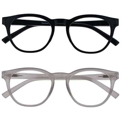 Bild av OPULIZE Blu läsglasögon blått ljusfilter 2 pack cool rund ram fjädergångjärn förbättra sömnen dator gaming speglad män kvinnor BB5 13, Svart/is, +1,50 Dioptrien