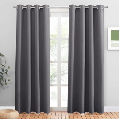 Bild av PONY DANCE Gardiner för vardagsrum 228 cm, hängande termisk gardin, med öljetter, energibesparande, vardagsrum, 2 st, 117 x cm stora, grå