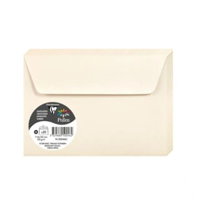 Bild av Clairefontaine Ref 50046C pollen, skimrande självhäftande kuvert (paket med 20) C6 (114 x 162 mm) i storlek, 120 gsm papper, lättskalad remsa kräm