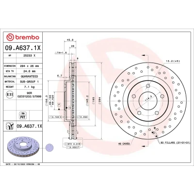 Bild av BREMBO Disque de frein DODGE: Caliber 3/5 portes, Journey MPV, Avenger Berline, JEEP: Compass, Patriot, CHRYSLER: Sebring III Cabriolet 09.A637.1X