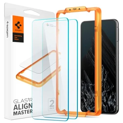 Bild av Spigen AlignMaster Skärmskydd kompatibel med Google Pixel 8 Pro, 2 Stycken, met sjabloon voor installatie, kristallklart, Responsiv Touch, Case friendly, 9H härdat Glas
