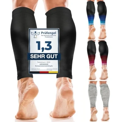 Bild av aZengear Vadstödstrumpor (par) för kvinnor, män, löpning 20 30 mmHg klass 2 benskenor, benstrumpor utan fot trasiga muskelsmärtor, kramper (L/XL, Svart)