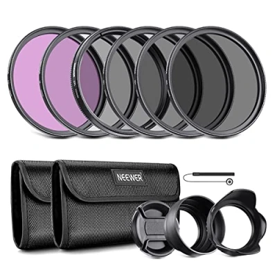 Bild av NEEWER 52 mm objektiv filterset: UV, CPL, FLD, ND2, ND4, ND8, Gegenlichtblende und Objektivdeckel kompatibel med Canon Nikon Sony Panasonic DSLR Kameras