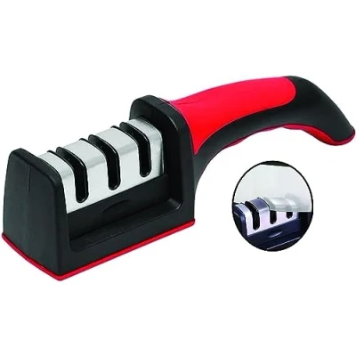 Bild av PARENCE Easy Sharp 3 fas vässare för köksknivar professionellt resultat/ergonomisk design keramisk sten/hårdmetall/diamant svart/krom