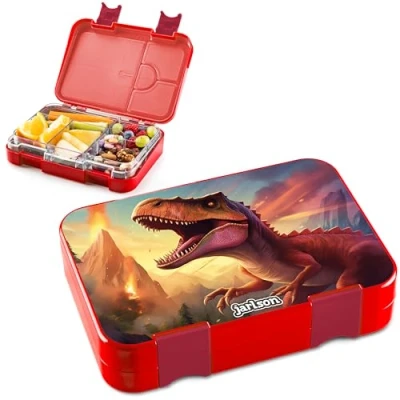 Bild av Jarlson® lunchlåda för barn med fack TONI bentolåda läckagesäker matlåda dagis och skola flickor pojkar Vesperbox Snackslåda (DINOSAURIER 2.0)