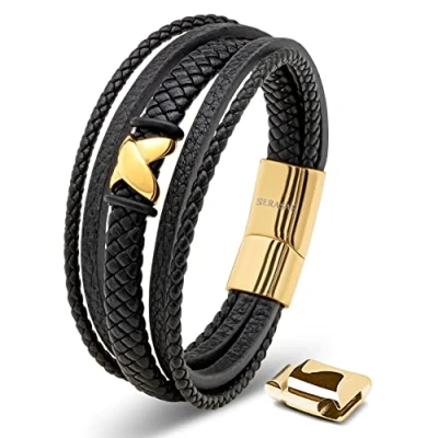 Bild av SERASAR Läderarmband för Män 20cm Flätat Guld Armband Pojkarmband Hanarmband Smyckepresentidé Jubileumspresenter Present till Mae, Pojkvän, Vänner