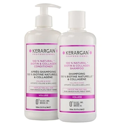 Bild av Kerargan shampoing et Après à la Biotine au Collagène Force Brillance Cheveu Abîmé Sans Sulfate, Paraben, Silicone 2x500 ml