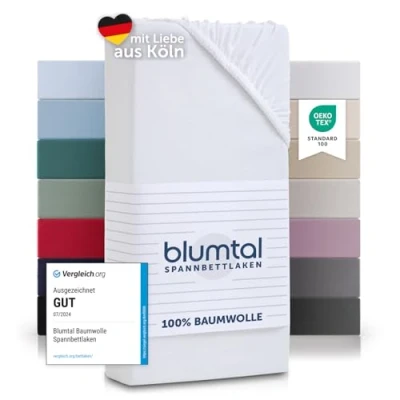 Bild av Blumtal® Basics Jersey påslakan 80 x 160 cm 100% bomull dubbelsängslakan Öko Tex certifierad bäddmadrass underlakan vit