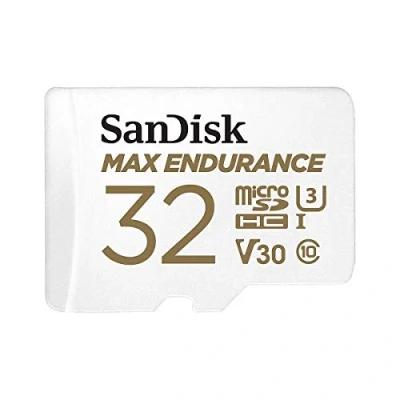 Bild av SanDisk MAX ENDURANCE Video Monitoring for Dashcams &amp; Home 32 GB microSDHC Memory Card + SD Adaptor 15,000 Hours Endurance, White