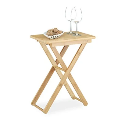 Bild av Relaxdays fällbart sidobord, bambuträ, litet vikbart TV bord, rektangulär, H x B: ca 52 40 31 cm, naturlig brun, bambu