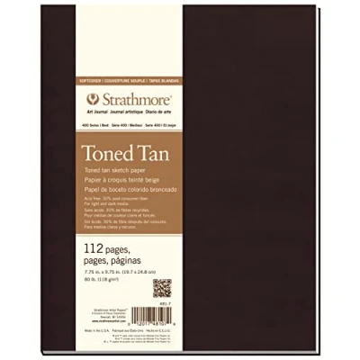 Bild av Strathmore 400 tonat 118 gsm papper mjukt omslag skissbok, fint korn, 19,7 x 24,8 cm, 56 ark, perfekt för proffs och studenter