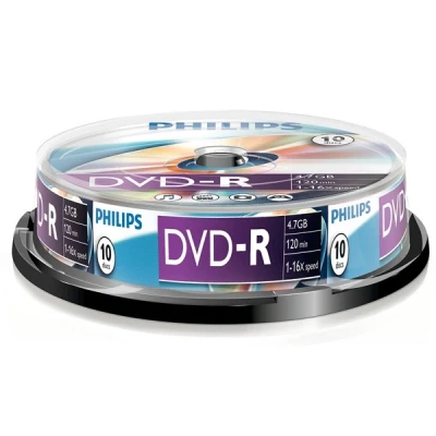 Bild av PHILIPS DVD R 4,7 GB (120 min, 16x) tom skiva, tillförlitlig dataskäring och höghastighetsinspelning, perfekt för säkerhetskopiering tillfällig fillagring