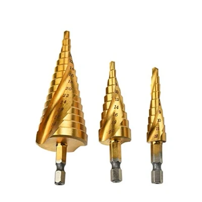 Bild av Mengshen HSS stegborr spiralflöjt 3 delat set 4 12 mm/4 20 32 mm, titanbelagt borrverktyg, multifunktionellt hexskaft, höghastighetsstål