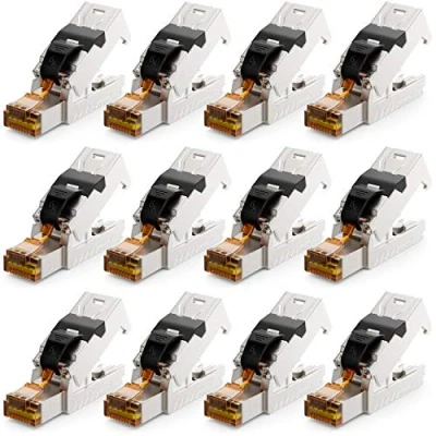 Bild av deleyCON 12x CAT 6a Nätverkskontakt RJ45 med LSA Anslutning Verktygsfri för Styva Installationskablar LAN Kabel Nätverkskabel Kontakt CAT6a CAT7 Skärmad Metallhölje 10 Gbit/s