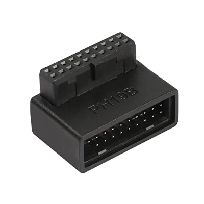 Bild av QIANRENON USB 3.0 19/20 stift 90 graders adapter hane till hona L sväng höger vinkeluttag för skrivbord moderkort intern anslutning nedvinklad (PH19B)