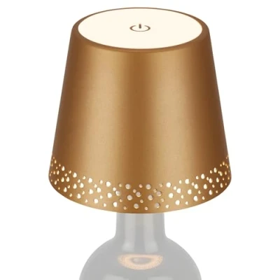 Bild av BRILONER LED flasklampa, dimbar, topp LED, bord trådlös, dimbar sänglampa, touch, skrivbord, lä, varmt vitt ljus, 11 x 9 cm (DxH), guldmatt