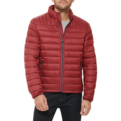 Bild av Tommy Hilfiger mäns Legacy Ultra Loft lätt packbar pufferjacka (standard och stor lång), Röd, XXL