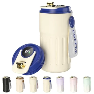 Bild av Homealexa Kaffemugg digital display termosflaskor 410 ml 316 rostfritt stål resemugg isolerad vakuum termosmugg läckagesäker med lock för kaffe