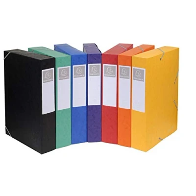 Bild av Exacompta Ref 16000H kartoarkiveringsbox 25 x 33 cm, lämplig för A4 dokument, elastiska remmar i 2 hörn, 60 mm rygg, FSC certifierad blandade färger (paket med 10)