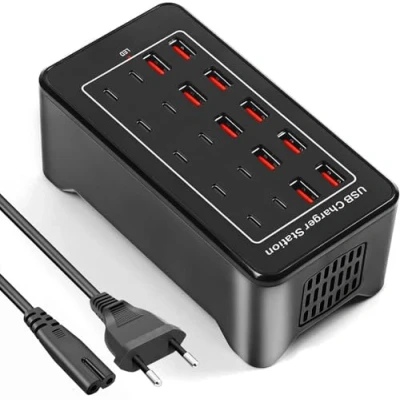 Bild av USB laddare, C laddningsstation 100 W mobiltelefon 20 port skrivbord snabbladdare för iPhone 16/15/14/13 iPad Samsung S24/S23/S22, Android, 10 laddare nätadapter
